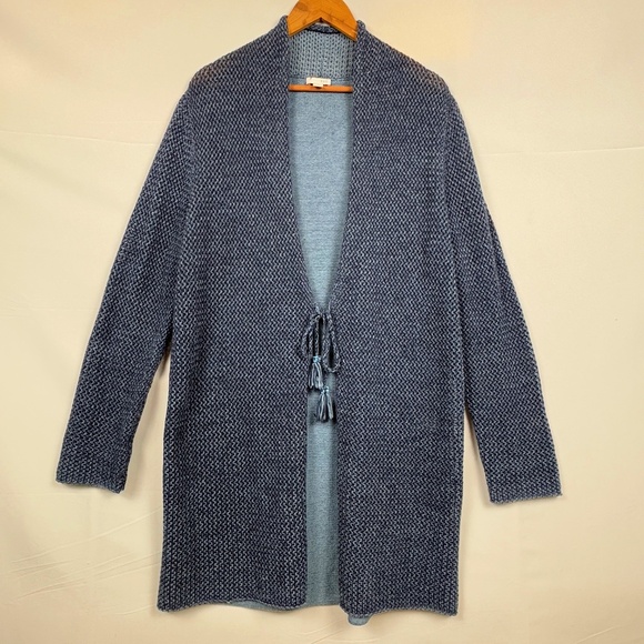 J Jill Womens Wool Tie Cardigan Duster Sweater Sz L Open Knit Beach Office NWOT - Picture 1 of 14